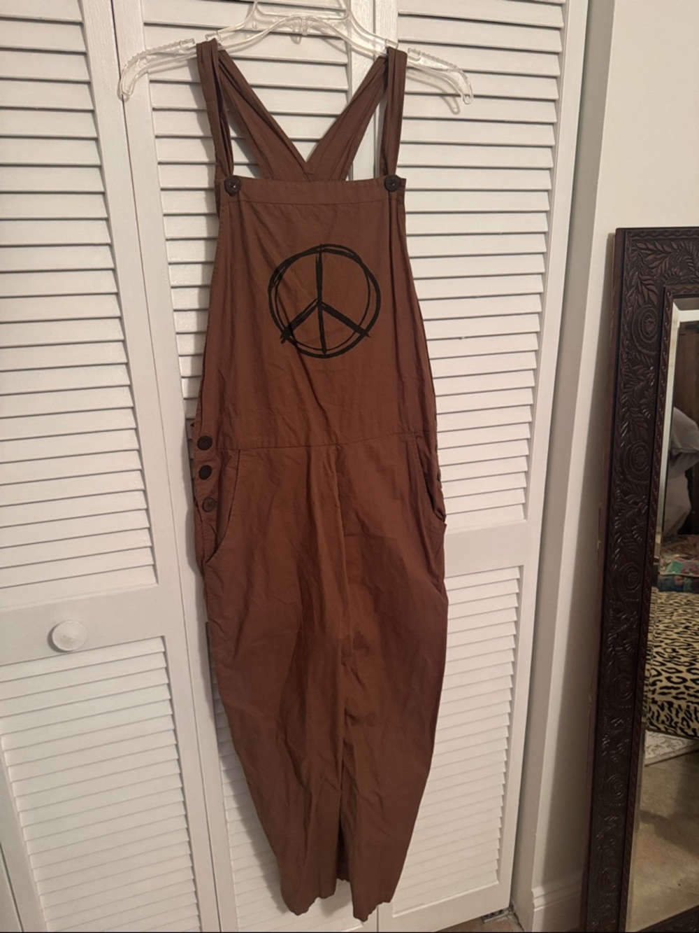 Tree of Life Brown Peace Sign Overalls Jumpsuit